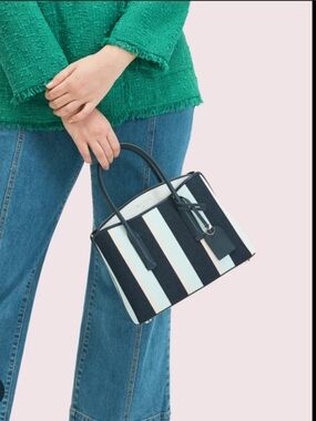 kate spade Navy and White Striped Canvas Satchel